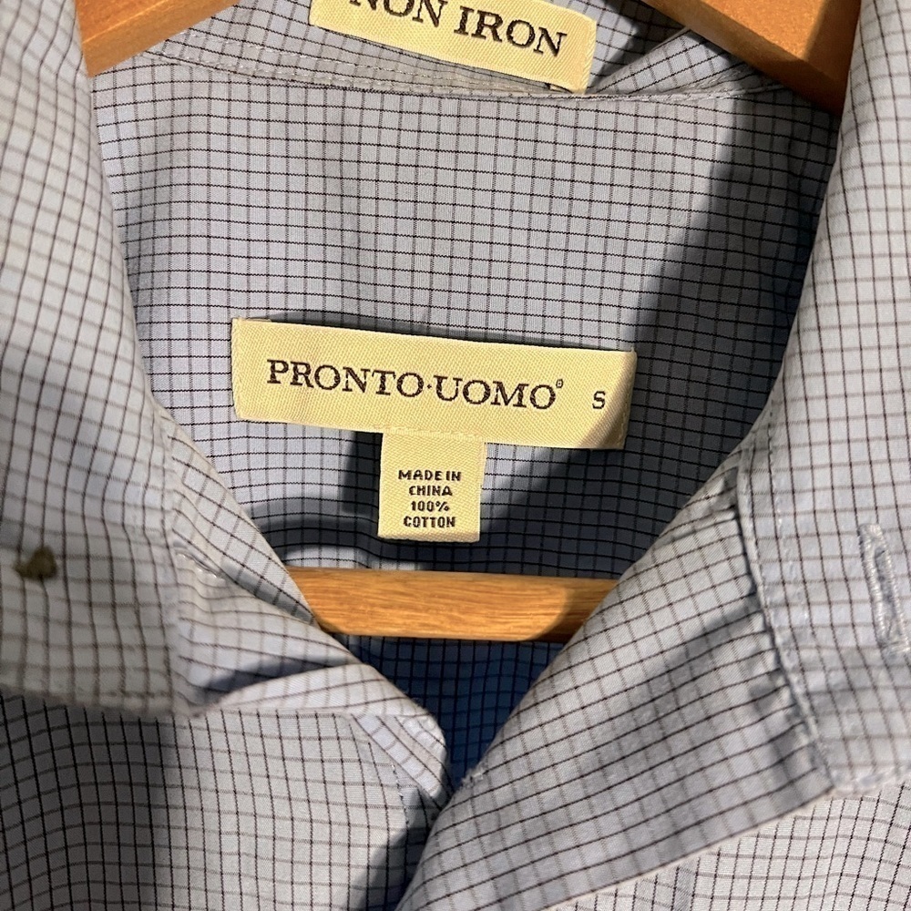 Men’s Pronto- Uomo Size Small Non Iron Button Down Blue Dress Shirt - Picture 3 of 6